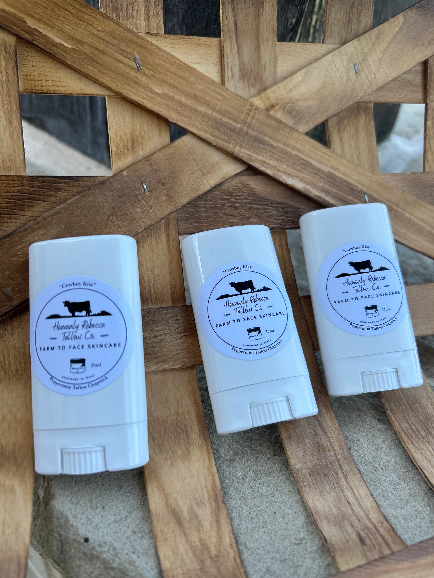 "Cowboy Kiss" Peppermint Tallow Chapstick- 15ml Plastic Oval Container