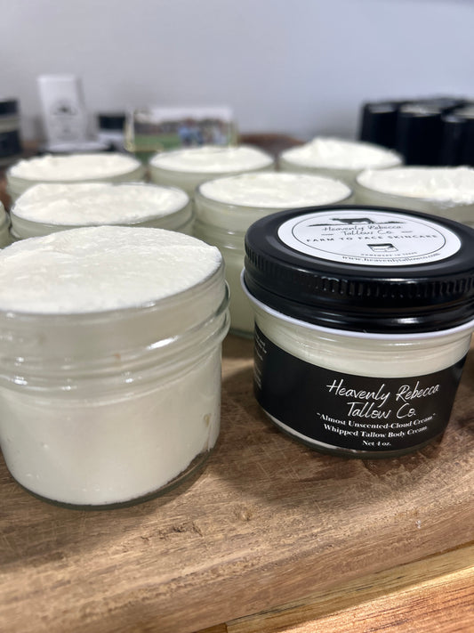 “Almost Unscented”-Cloud Cream-Whipped Beef Tallow Body Cream - 4oz glass jar